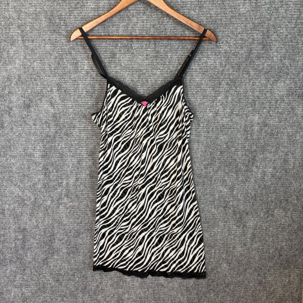Apt 9 Intimates Zebra Print Lace Trim Mesh Chemise Nightgown Medium Y2K